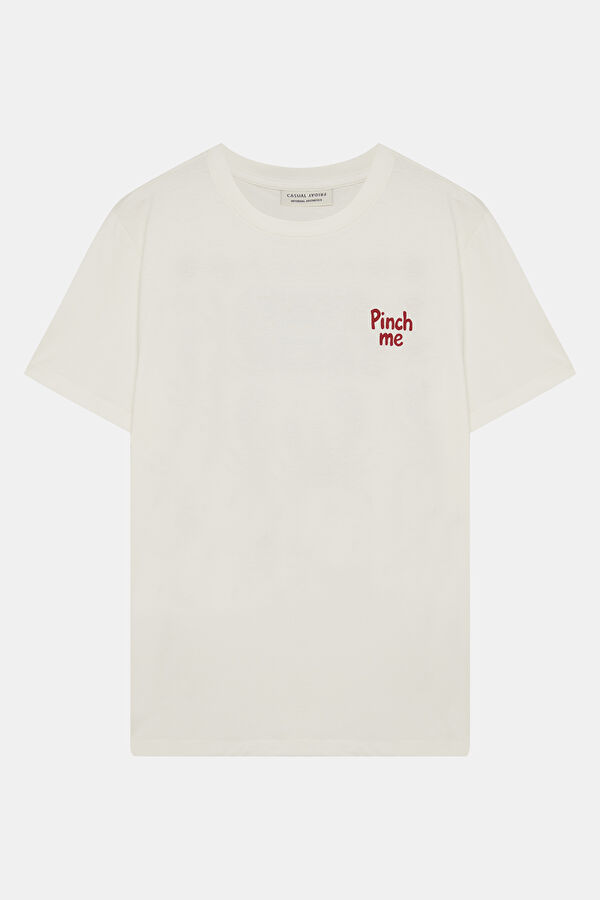 Relax Kalıp Beyaz Bisiklet Yaka Baskılı Erkek T-Shirt