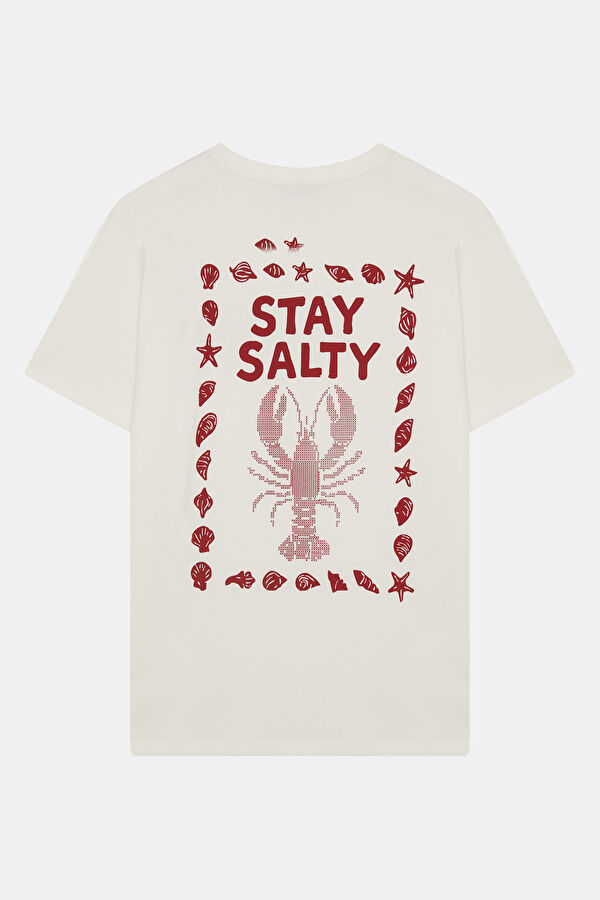 Relax Kalıp Beyaz Bisiklet Yaka Baskılı Erkek T-Shirt 2