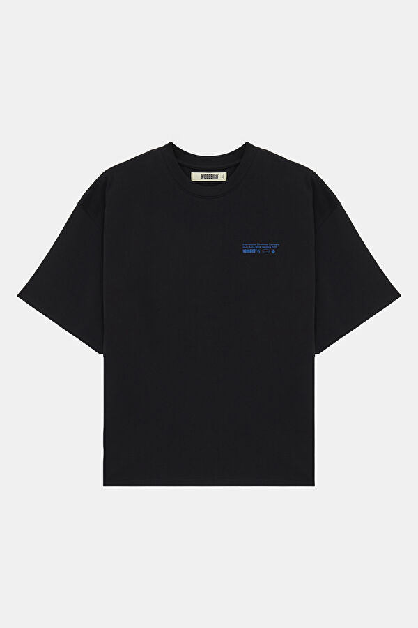Relax Kalıp Siyah Bisiklet Yaka Baskılı Erkek T-Shirt