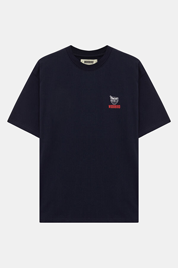 Relax Kalıp Lacivert Bisiklet Yaka Baskılı Erkek T-Shirt 4