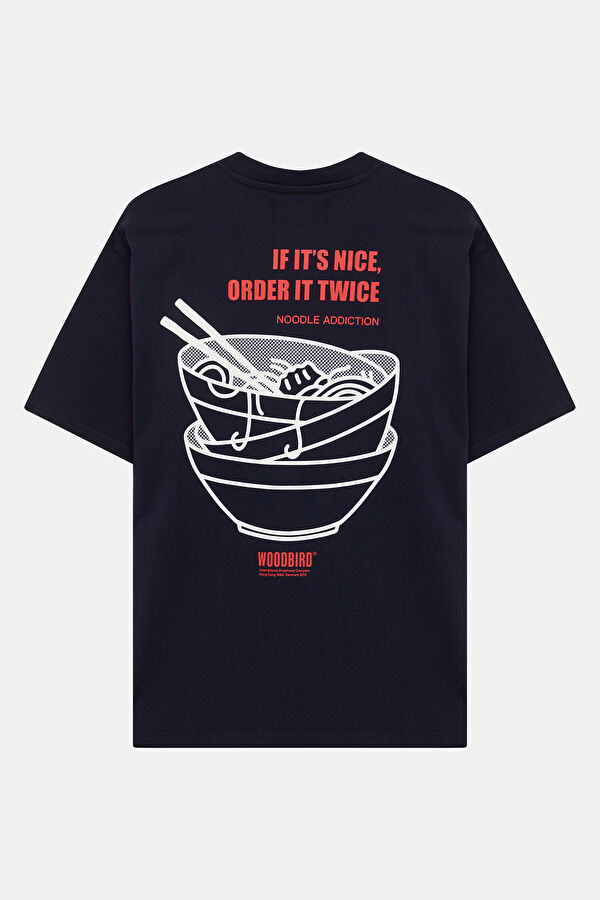 Relax Kalıp Lacivert Bisiklet Yaka Baskılı Erkek T-Shirt 5