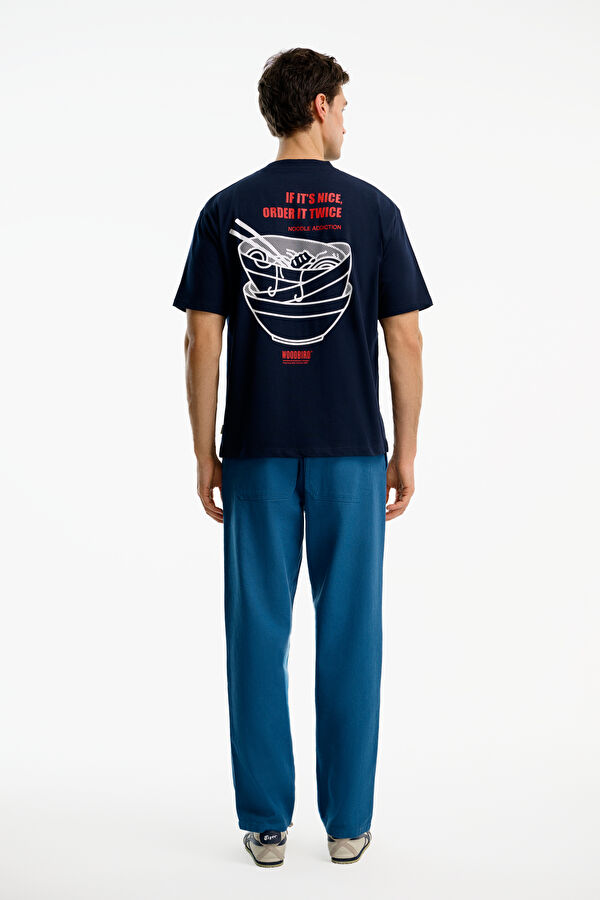 Relax Kalıp Lacivert Bisiklet Yaka Baskılı Erkek T-Shirt 2