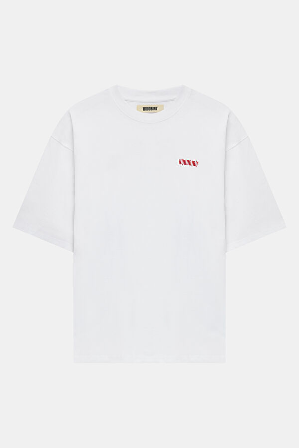 Relax Kalıp Beyaz Bisiklet Yaka Baskılı Erkek T-Shirt