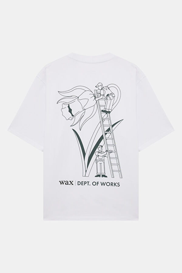 Relax Kalıp Beyaz Bisiklet Yaka Baskılı Erkek T-Shirt 5