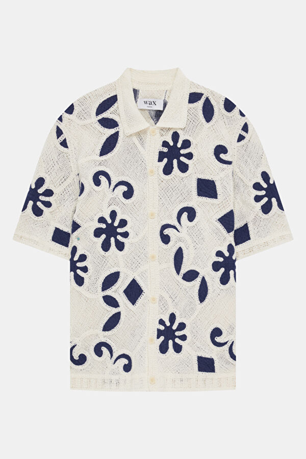 Relax Fit Ecru Patterned Men's Shirt