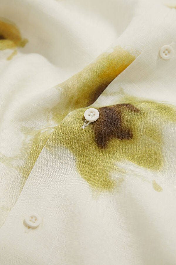 Ecru Patterned Resort Collar Linen Men's Shirt 4