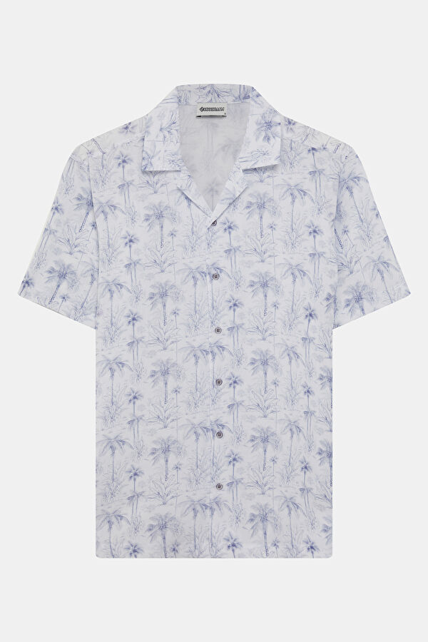 White Patterned Resort Collar Men's Shirt 4