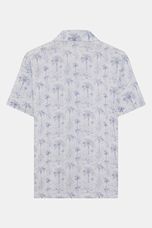 White Patterned Resort Collar Men's Shirt 5