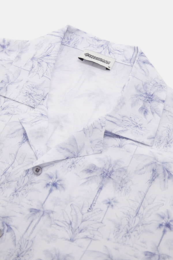 White Patterned Resort Collar Men's Shirt 6