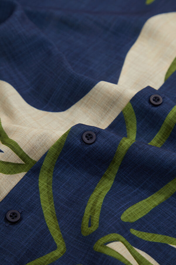 Indigo Patterned Resort Collar Men's Shirt 4
