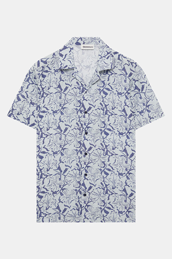 Light Blue Patterned Resort Collar Men's Shirt 4