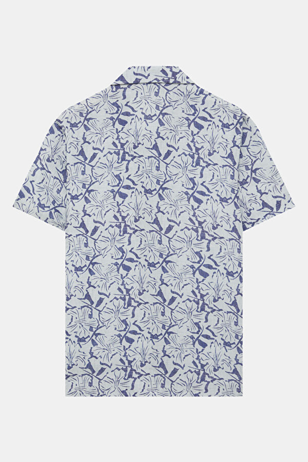 Light Blue Patterned Resort Collar Men's Shirt 5