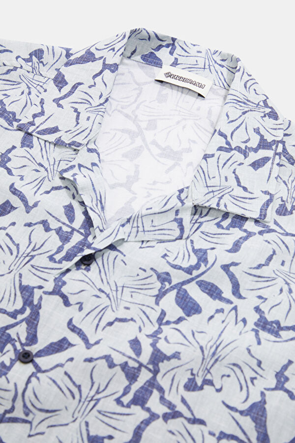 Light Blue Patterned Resort Collar Men's Shirt 6