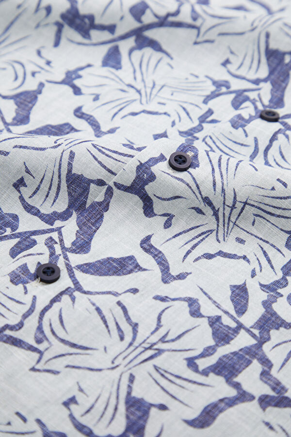Light Blue Patterned Resort Collar Men's Shirt 7