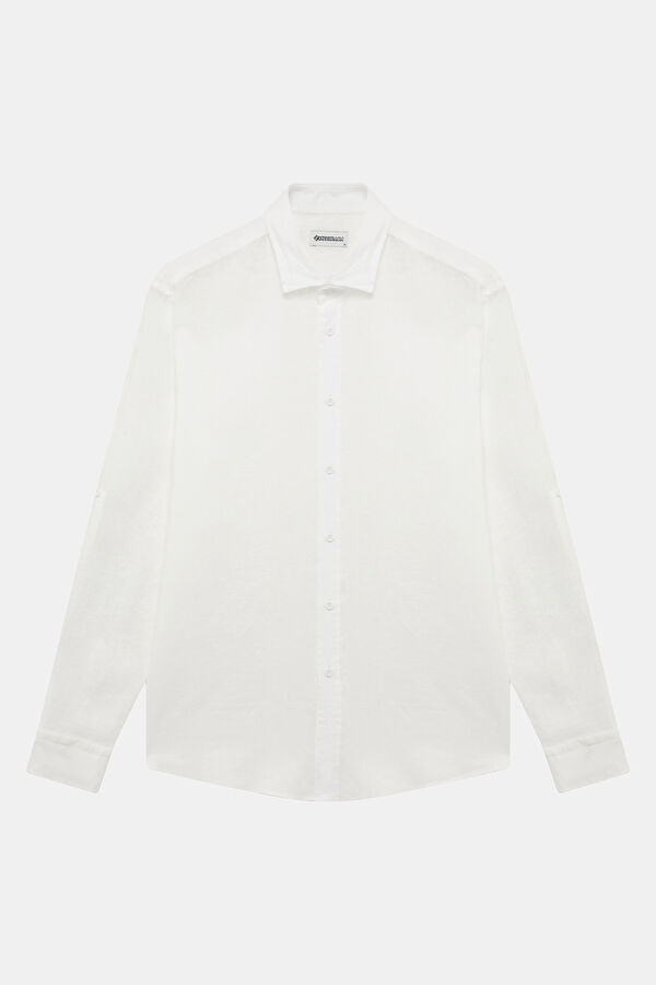 White Regular Linen Men's Shirt