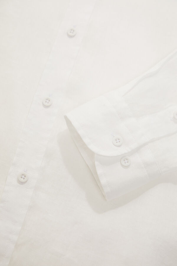 White Regular Linen Men's Shirt 4