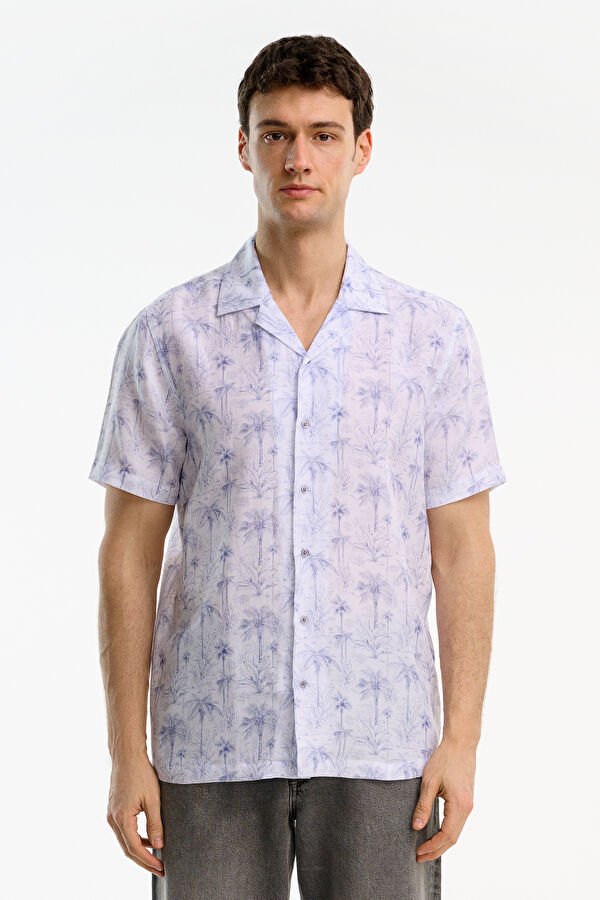 White Patterned Resort Collar Men's Shirt