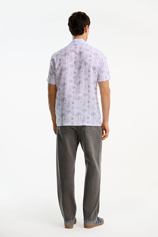 White Patterned Resort Collar Men's Shirt 2