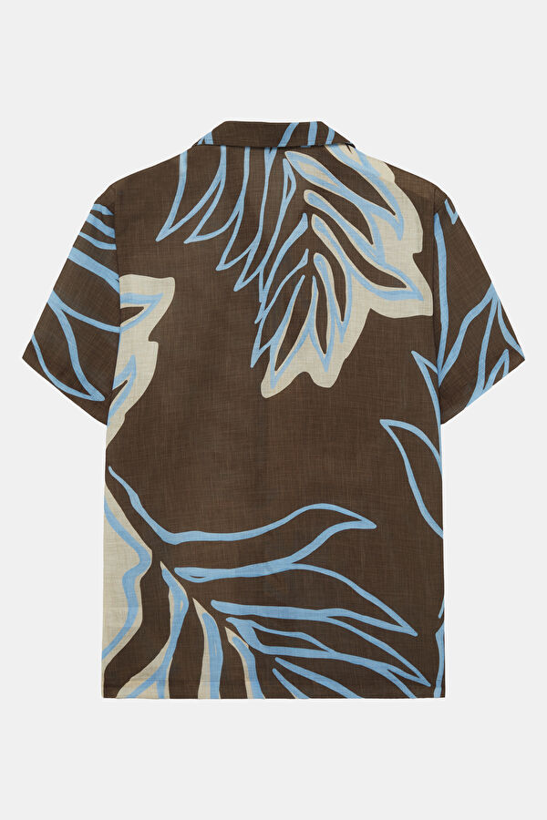 Blue Patterned Resort Collar Men's Shirt 2