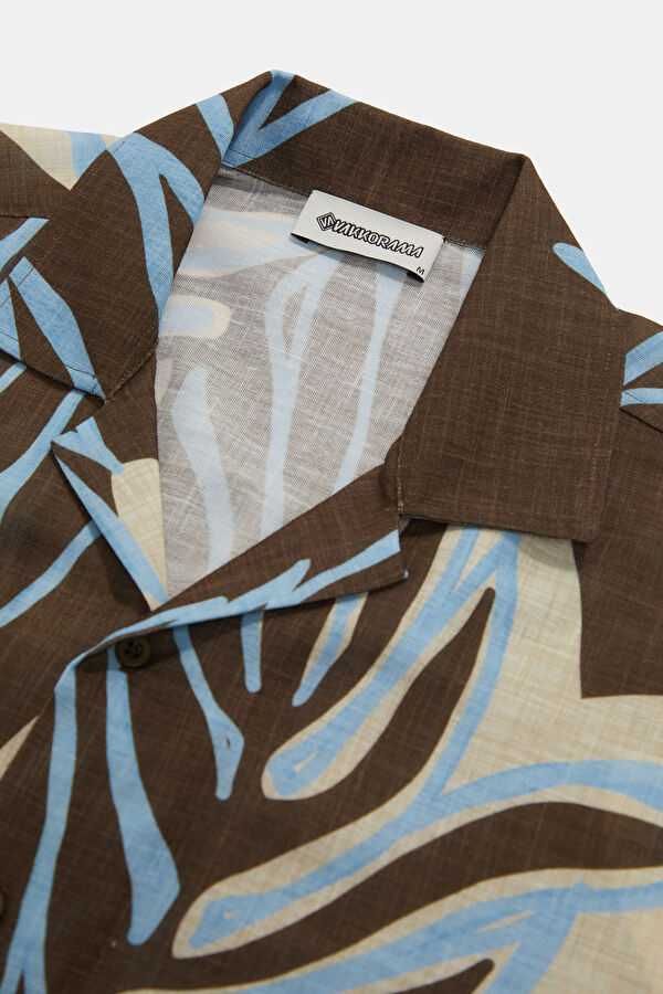 Blue Patterned Resort Collar Men's Shirt 3