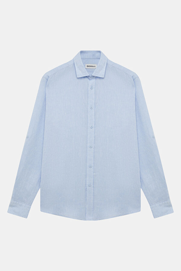 Blue Regular Linen Men's Shirt