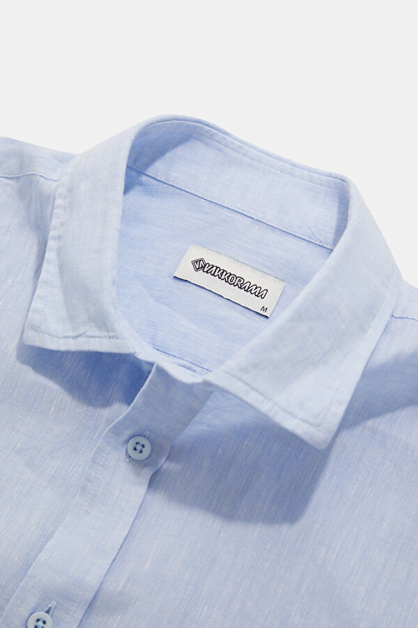 Blue Regular Linen Men's Shirt 3
