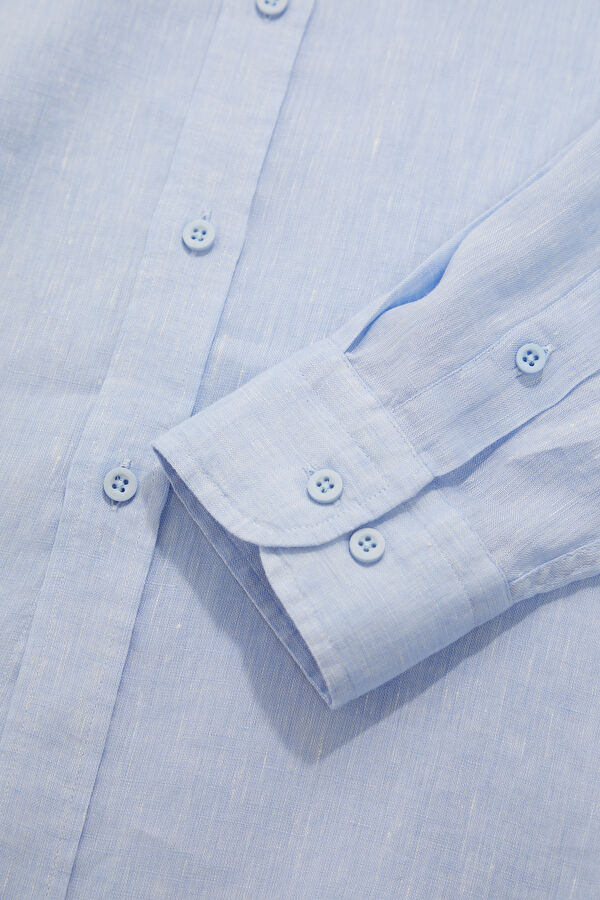 Blue Regular Linen Men's Shirt 4