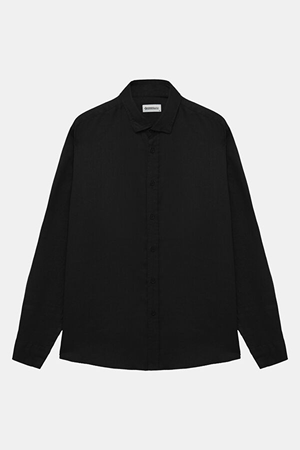 Black Regular Linen Men's Shirt