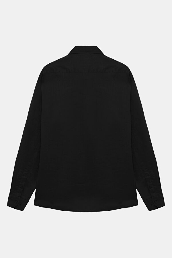 Black Regular Linen Men's Shirt 2