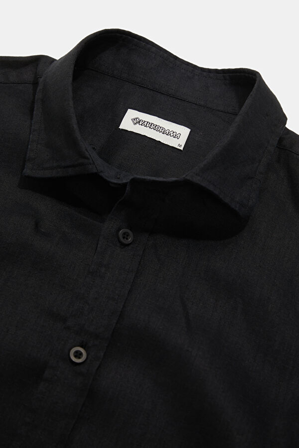 Black Regular Linen Men's Shirt 3
