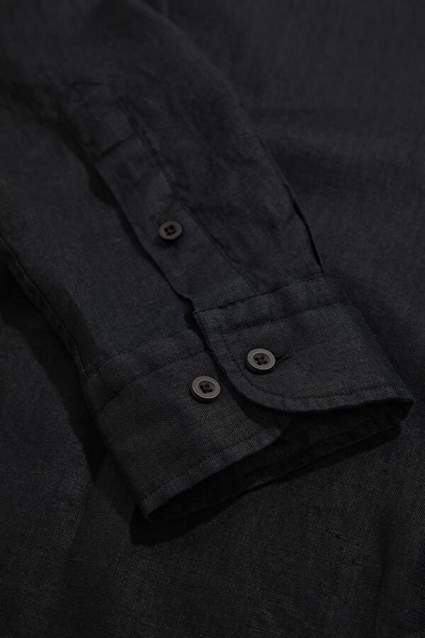 Black Regular Linen Men's Shirt 4