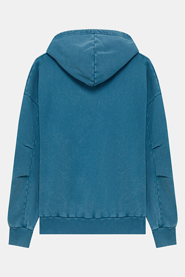 Mavi Oversize Kapuşonlu Erkek Sweatshirt 2