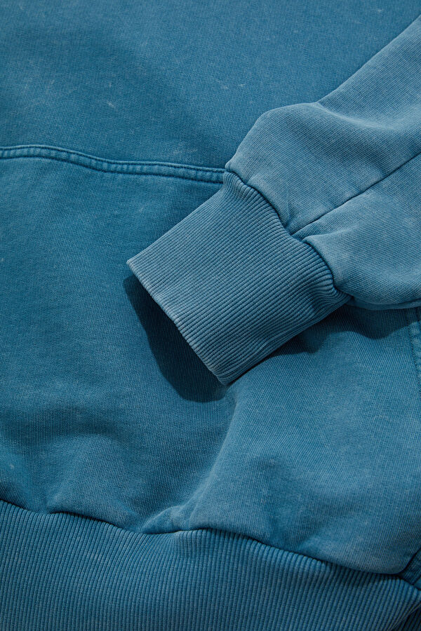Mavi Oversize Kapuşonlu Erkek Sweatshirt 4
