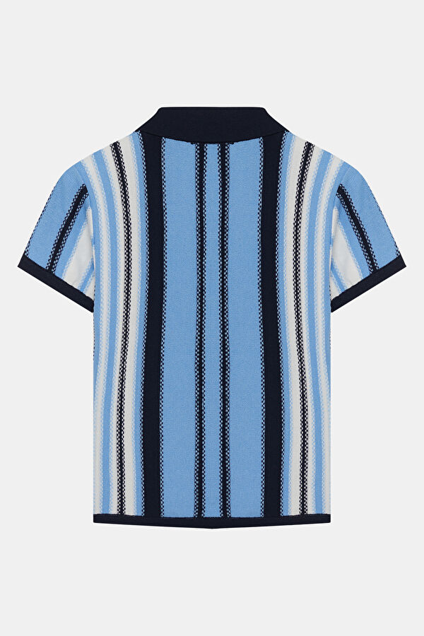 Blue Polo Neck Striped Patterned Kids' T-Shirt 2