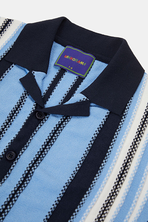 Blue Polo Neck Striped Patterned Kids' T-Shirt 3
