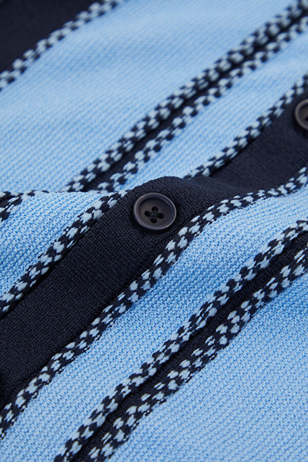 Blue Polo Neck Striped Patterned Kids' T-Shirt 4
