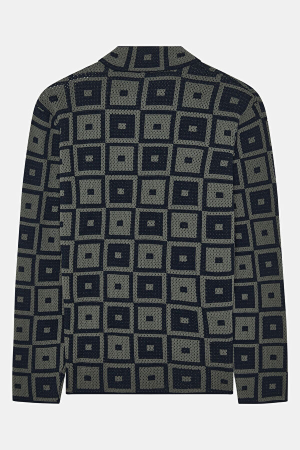 Navy Patterned Knit Men's Cardigan 2