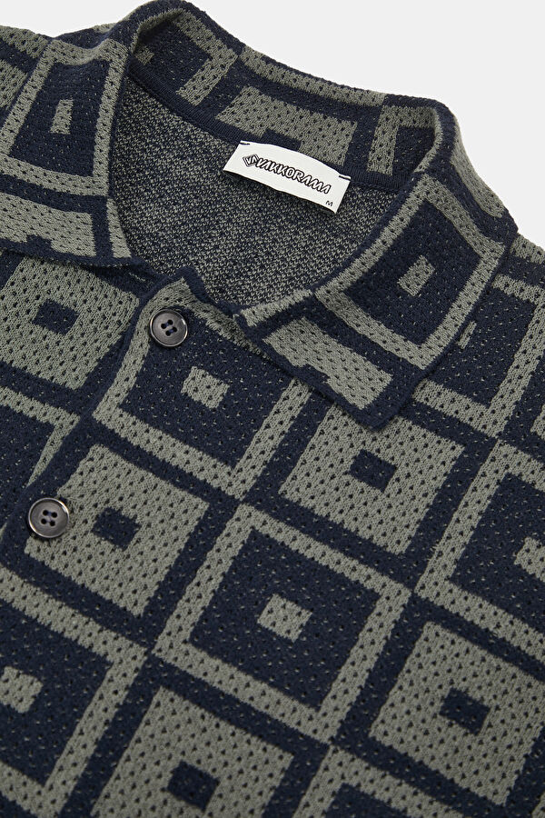 Navy Patterned Knit Men's Cardigan 3