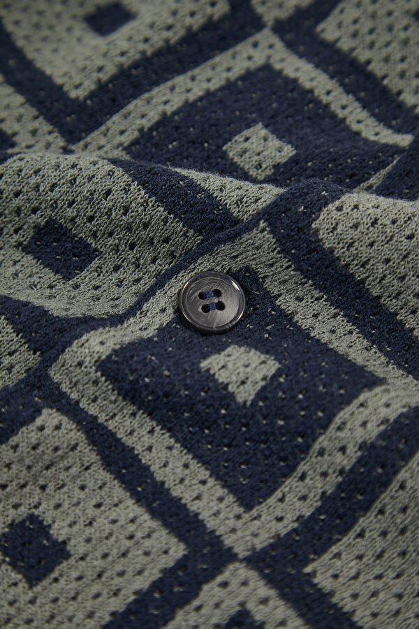 Navy Patterned Knit Men's Cardigan 4