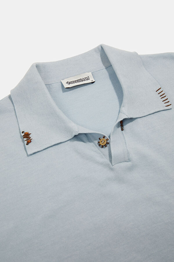 Blue Polo Collar Embroidered Men's T-Shirt 3
