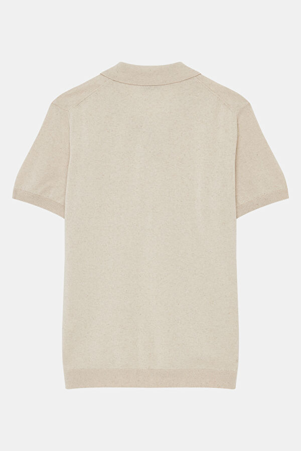 Natürel Polo Yaka Nakışlı Erkek T-Shirt 2