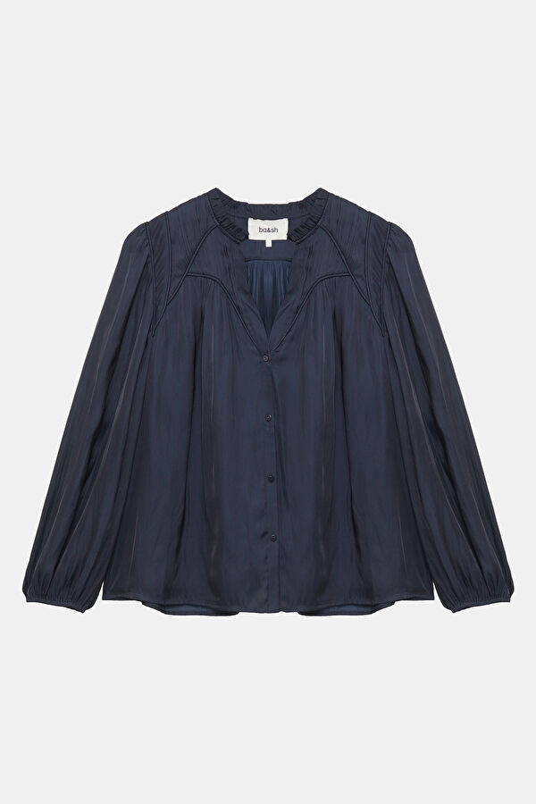 Navy Long-Sleeved Women's Blouse