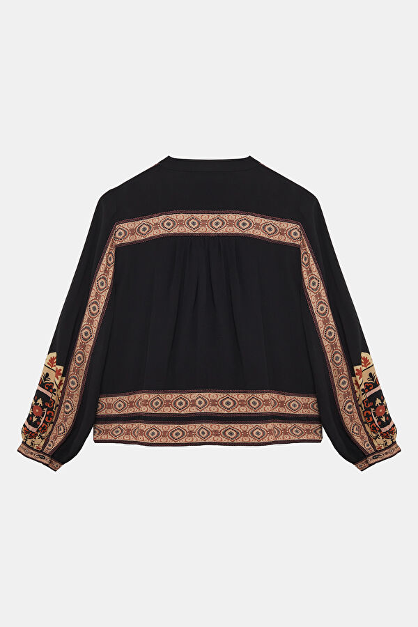 Black Patterned Long-Sleeved Women's Blouse 2