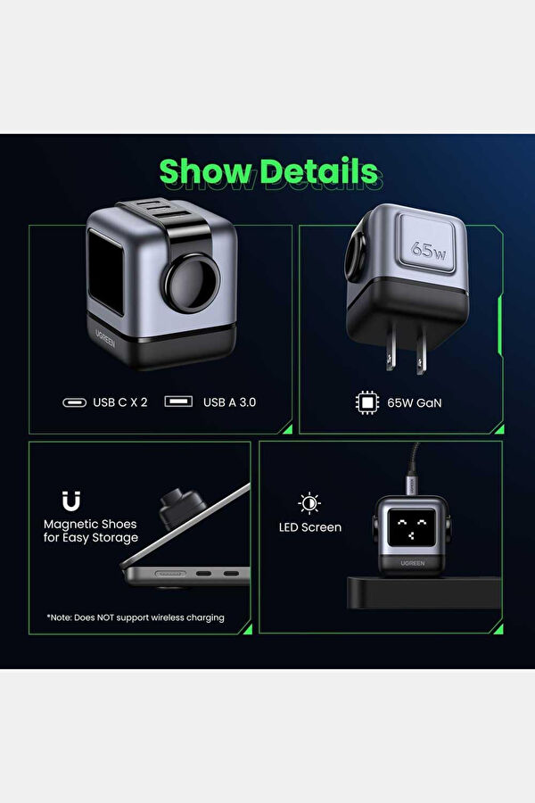 Nexode RG 65W Robot GaN Hızlı Şarj Cihazı 2xUSB-C, 1xUSB-A 5
