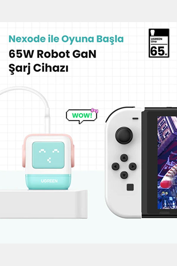 Nexode Uno 65W Robot GaN Fast Charger 2xUSB-C, 1xUSB-A 3