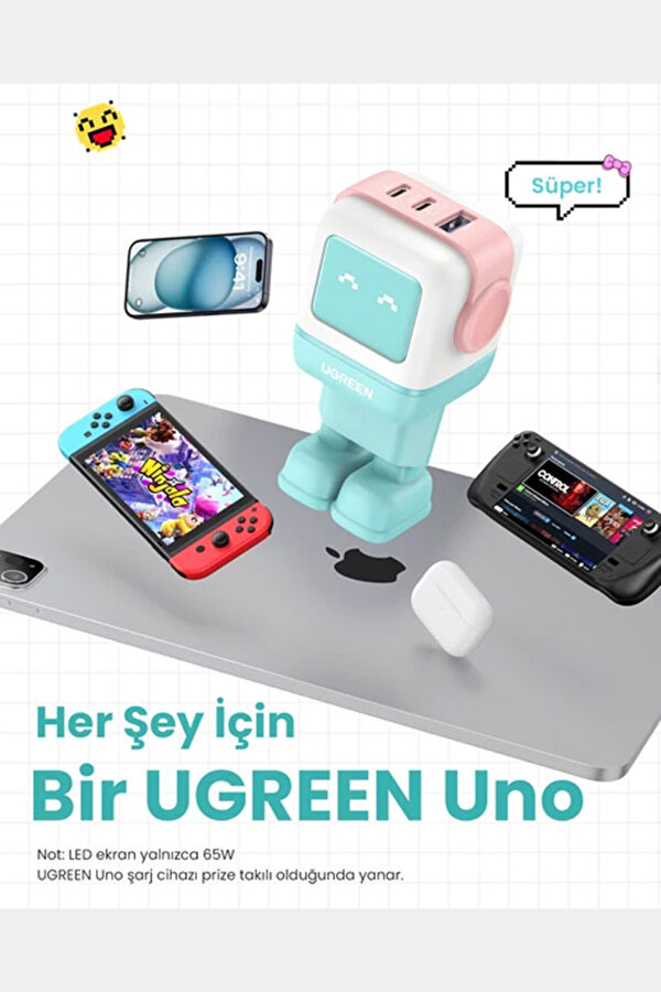 Nexode Uno 65W Robot GaN Fast Charger 2xUSB-C, 1xUSB-A 8