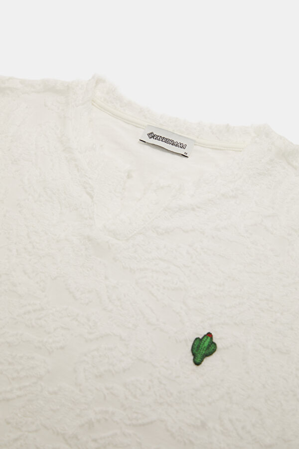 Ecru V-Neck Patterned Men's T-Shirt 3
