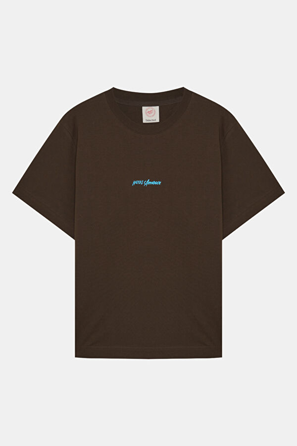 X Hotel Amour Brown Crew Neck Printed Men's T-Shirt