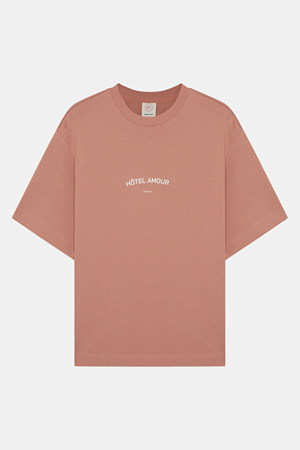 X Hotel Amour Relax Kalıp Pembe Bisiklet Yaka Baskılı Erkek T-Shirt 4