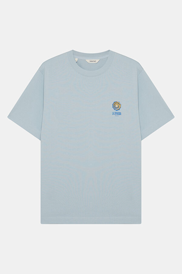 Light Blue Crew Neck Printed Men's T-Shirt